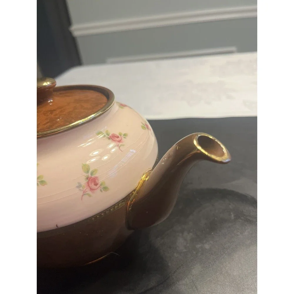 Vtg Sadler Teapot Roses Brown Pink & Gold Staffordshire England